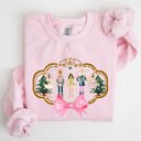 Medium Light Pink Nutcracker Christmas Bow Sugar Plum Fairy Noel Santa Winter Ballerina Xmas Ballet Sweatshirt