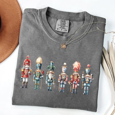 Nutcrackers Christmas Santa Xmas Snow Ballet Vintage Illustration Print Comfort Colors Tee