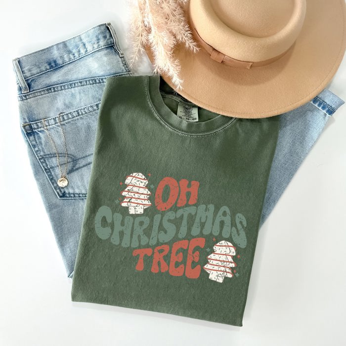 Oh Christmas Tree Cakes Snacks Winter Santa Xmas Cheerful Holiday Comfort Colors Tee