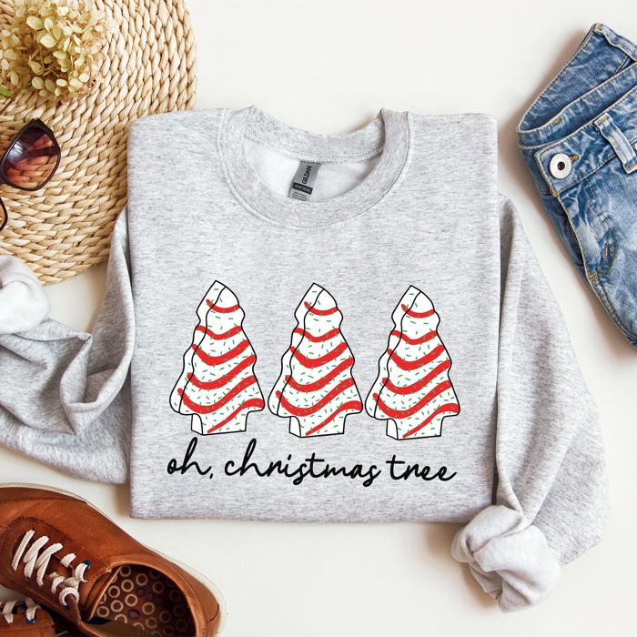 Oh Christmas Tree Cakes Winter Snacks Santa Snow Xmas Holiday Cheer Festive Sweatshirt