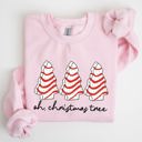 Large Light Pink Oh Christmas Tree Cakes Winter Snacks Santa Snow Xmas Holiday Cheer Festive Sweatshirt