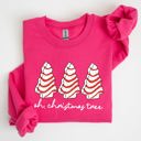 XXL Heliconia Bright Pink Oh Christmas Tree Cakes Winter Snacks Santa Snow Xmas Holiday Cheer Festive Sweatshirt