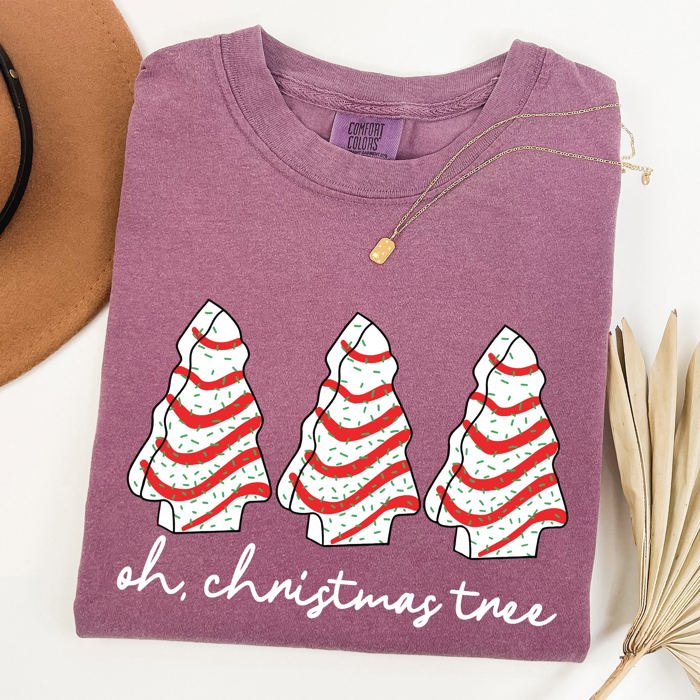 Oh Christmas Tree Cakes Winter Snacks Santa Snow Xmas Holiday Cheer Collection Comfort Colors Tee