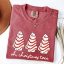 Large Crimson Red Oh Christmas Tree Cakes Winter Snacks Santa Snow Xmas Holiday Cheer Collection Comfort Colors Tee