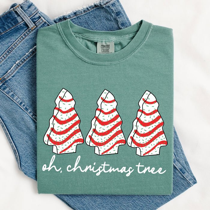 Oh Christmas Tree Cakes Winter Snacks Santa Snow Xmas Holiday Cheer Collection Comfort Colors Tee