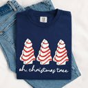 XL Navy Oh Christmas Tree Cakes Winter Snacks Santa Snow Xmas Holiday Cheer Collection Comfort Colors Tee