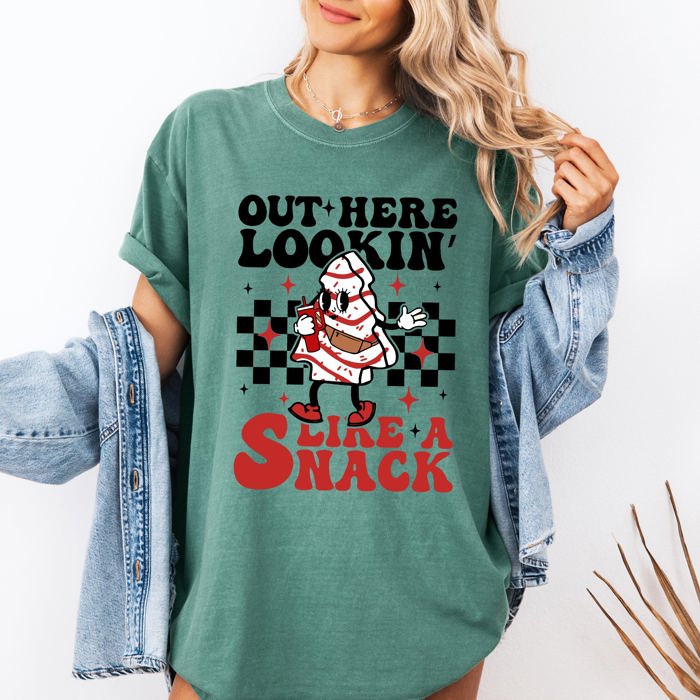 Out Here Lookin Like A Snack Christmas Cake Snow Xmas Santa Holiday Edition Comfort Colors Tee