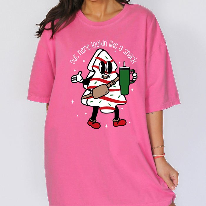Out Here Looking Like A Snack Christmas Cake Santa Xmas Festive Holiday Comfort Colors Tee