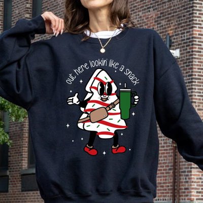 Out Here Looking Like A Snack Christmas Cake Santa Xmas Holiday Festive Cozy Sweatshirt