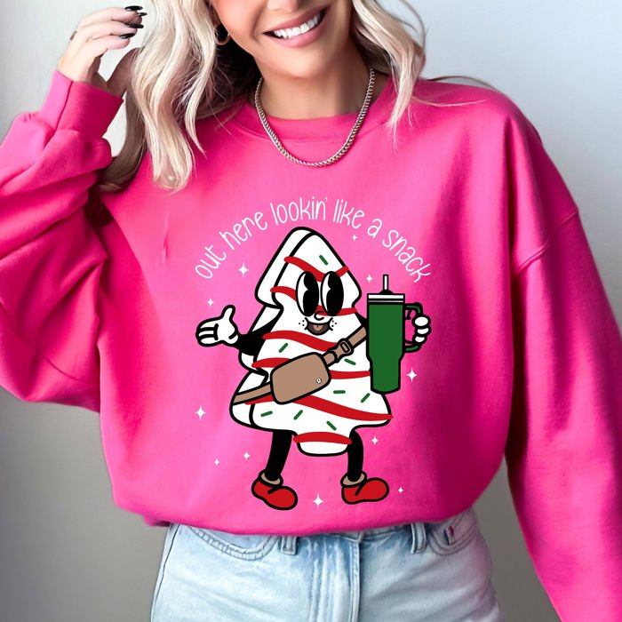 Out Here Looking Like A Snack Christmas Cake Santa Xmas Holiday Festive Cozy Sweatshirt
