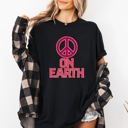 Medium Black Peace On Earth Christmas Positivity Snow Santa Xmas Seasonal Joy Comfort Colors Tee
