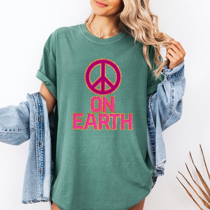 Peace On Earth Christmas Positivity Snow Santa Xmas Seasonal Joy Comfort Colors Tee