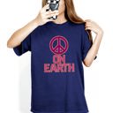 Large Navy Peace On Earth Christmas Positivity Snow Santa Xmas Seasonal Joy Comfort Colors Tee