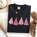  Pink Christmas Trees Santa Winter Snow Holiday Scene Illustration With Vintage Charm Comfort Colors Tee