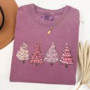 Medium Berry Red Pink Christmas Trees Santa Winter Snow Holiday Scene Illustration With Vintage Charm Comfort Colors Tee