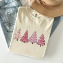XXL Ivory Cream Pink Christmas Trees Santa Winter Snow Holiday Scene Illustration With Vintage Charm Comfort Colors Tee