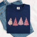 XXXL Navy Pink Christmas Trees Santa Winter Snow Holiday Scene Illustration With Vintage Charm Comfort Colors Tee