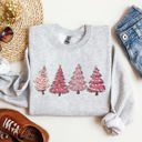 Large Ash Light Gray Pink Christmas Trees Winter Snow Santa Festive Seasonal Illustration With Cozy Winter Vibes Sweatshirt