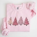 Medium Light Pink Pink Christmas Trees Winter Snow Santa Festive Seasonal Illustration With Cozy Winter Vibes Sweatshirt