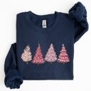 XXL Navy Pink Christmas Trees Winter Snow Santa Festive Seasonal Illustration With Cozy Winter Vibes Sweatshirt