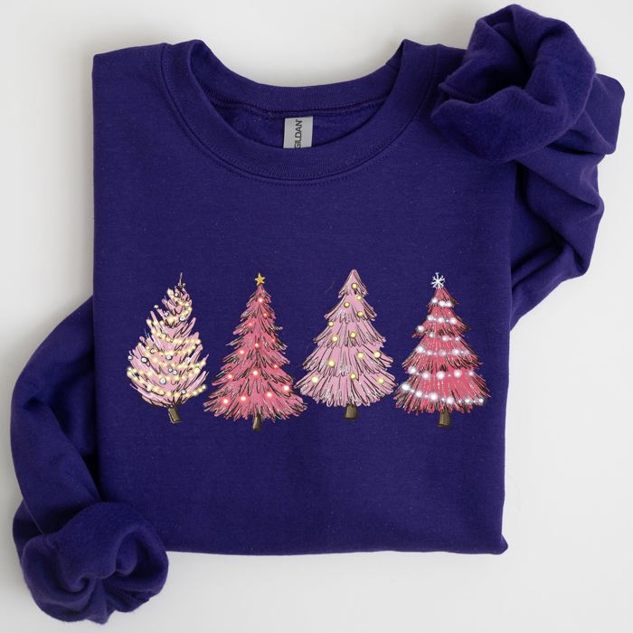 Pink Christmas Trees Winter Snow Santa Festive Seasonal Illustration With Cozy Winter Vibes Sweatshirt