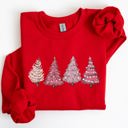 XXL Red Pink Christmas Trees Winter Snow Santa Festive Seasonal Illustration With Cozy Winter Vibes Sweatshirt