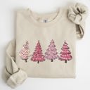 Small Sand Pink Christmas Trees Winter Snow Santa Festive Seasonal Illustration With Cozy Winter Vibes Sweatshirt