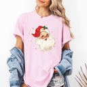 Small Blossom Light Pink Red Retro Santa Claus Christmas Vintage Classic Snowy Night Scene With Nostalgic Holiday Cheer Comfort Colors Tee