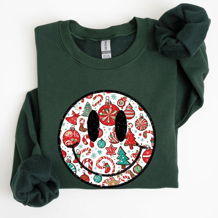 Retro Christmas Smiley Santa Xmas Winter Holiday Cheer Nostalgic Throwback Warmth Vintage Vibe Sweatshirt