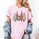 Medium Blossom Light Pink Retro Christmas Trees Winter Snow Santa Holiday Scene Throwback Classic Comfort Colors Tee