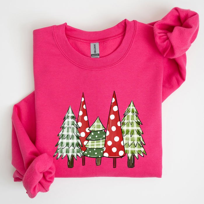 Retro Christmas Trees Winter Snow Santa Vintage Holiday Scenic Print Cozy Sweatshirt