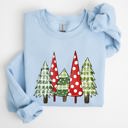 Small Light Blue Retro Christmas Trees Winter Snow Santa Vintage Holiday Scenic Print Cozy Sweatshirt