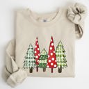 XL Sand Retro Christmas Trees Winter Snow Santa Vintage Holiday Scenic Print Cozy Sweatshirt