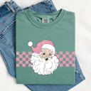 Medium Light Green Retro Santa Checkered Christmas Winter Snow Xmas Vintage Holiday Scene Print Comfort Colors Tee