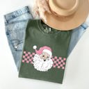 Large Moss Dark Green Retro Santa Checkered Christmas Winter Snow Xmas Vintage Holiday Scene Print Comfort Colors Tee