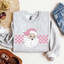 Medium Ash Light Gray Retro Santa Checkered Pink Christmas Winter Snow Xmas Vintage Holiday Joyful Sweatshirt