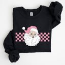 XXXL Black Retro Santa Checkered Pink Christmas Winter Snow Xmas Vintage Holiday Joyful Sweatshirt