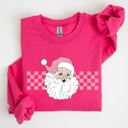 Large Heliconia Bright Pink Retro Santa Checkered Pink Christmas Winter Snow Xmas Vintage Holiday Joyful Sweatshirt