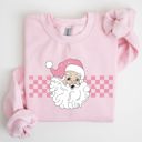 XXL Light Pink Retro Santa Checkered Pink Christmas Winter Snow Xmas Vintage Holiday Joyful Sweatshirt
