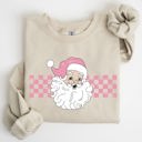 Medium Sand Retro Santa Checkered Pink Christmas Winter Snow Xmas Vintage Holiday Joyful Sweatshirt