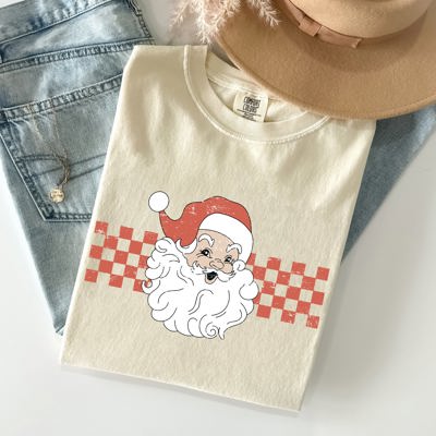 Retro Santa Checkered Christmas Winter Snow Holiday Red Vintage Classic Comfort Colors Tee