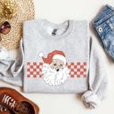 Large Ash Light Gray Retro Santa Checkered Christmas Pattern Vintage Santa Claus Artwork For Winter Cozy Sweatshirt