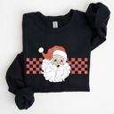 Medium Black Retro Santa Checkered Christmas Pattern Vintage Santa Claus Artwork For Winter Cozy Sweatshirt