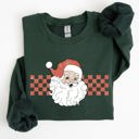 Large Forest Green Retro Santa Checkered Christmas Pattern Vintage Santa Claus Artwork For Winter Cozy Sweatshirt