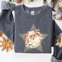 XXXL Dark Gray Heather Retro Santa Green Star Christmas Winter Vintage Graphic Holiday Illustration Sweatshirt