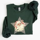 Large Forest Green Retro Santa Green Star Christmas Winter Vintage Graphic Holiday Illustration Sweatshirt