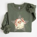 XXL Military Green Retro Santa Green Star Christmas Winter Vintage Graphic Holiday Illustration Sweatshirt