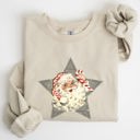 XL Sand Retro Santa Green Star Christmas Winter Vintage Graphic Holiday Illustration Sweatshirt