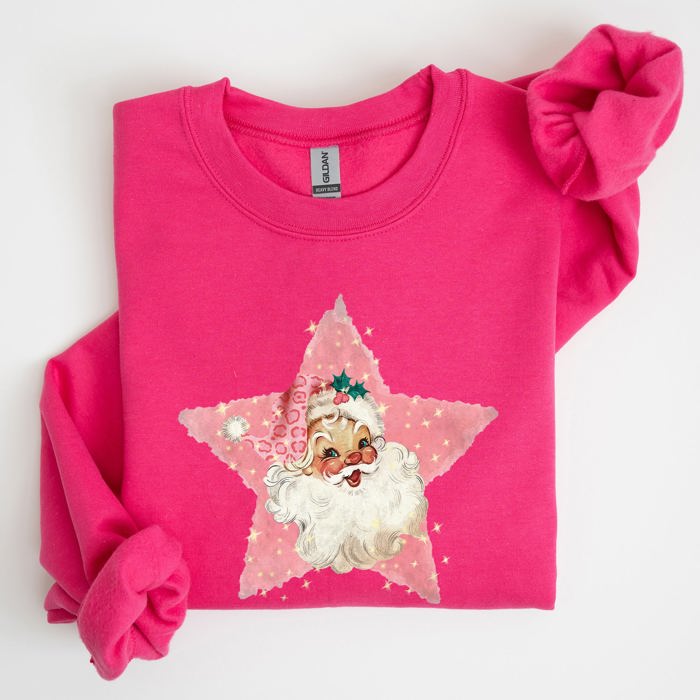 Retro Santa Pink Star Christmas Winter Xmas Holiday Collection Limited Edition Sweatshirt
