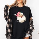 Medium Black Retro Santa Pink Christmas Sparkles Vintage Winter Snow Xmas Festive Holiday Cheer Comfort Colors Tee